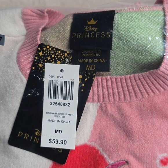 677 NWT Disney Moana Pua & Hei Hei Hibiscus Women's Knit Sweater Size Medium - Picture 4 of 5